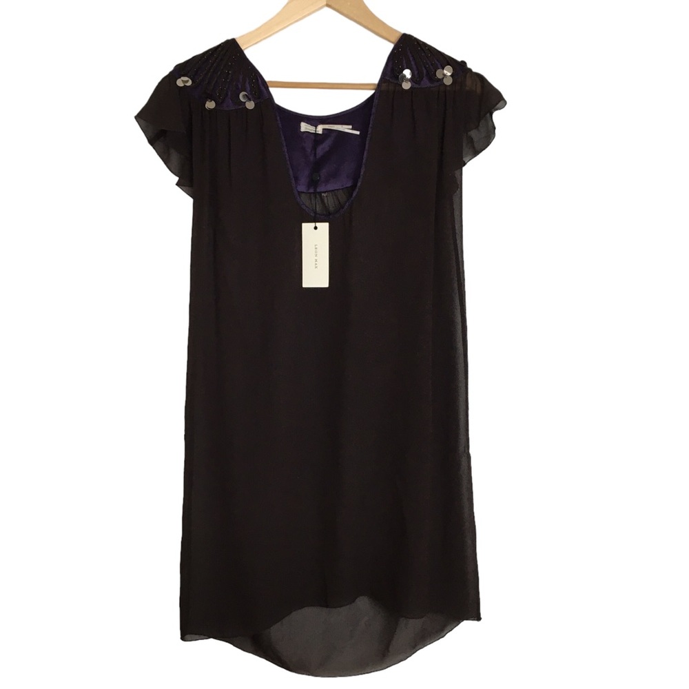 Leon Max Silk Sheer Dress Brown Purple